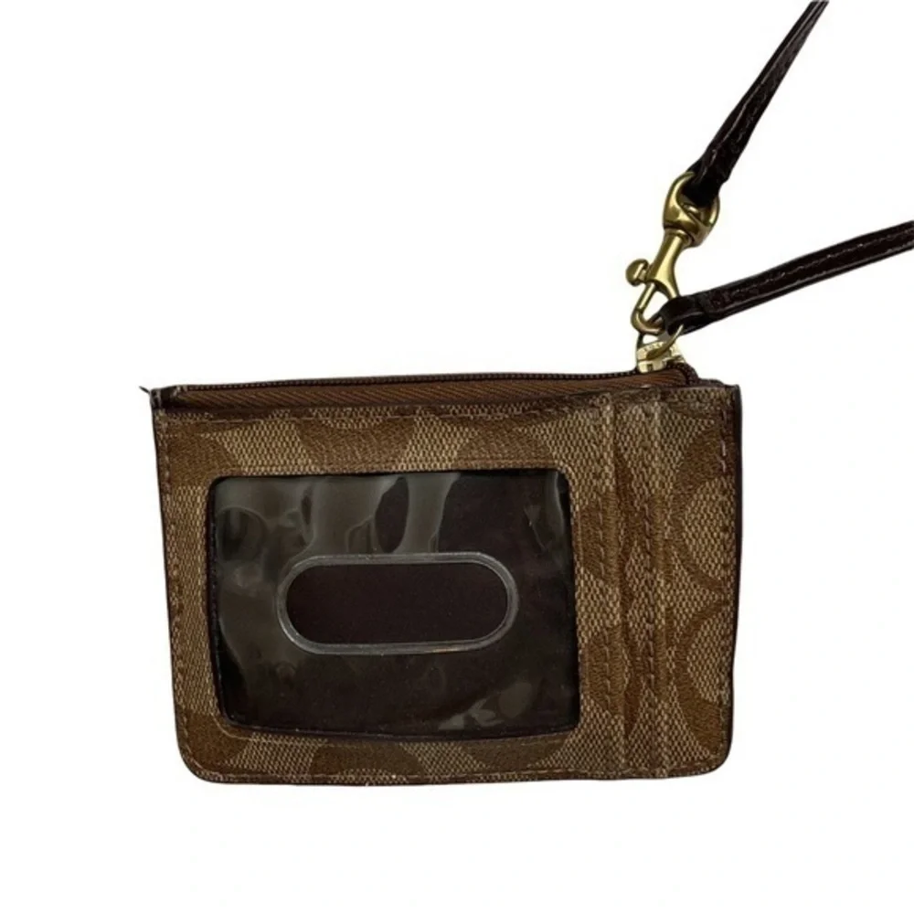Coach khaki brown signature c ID key ring wristlet bag